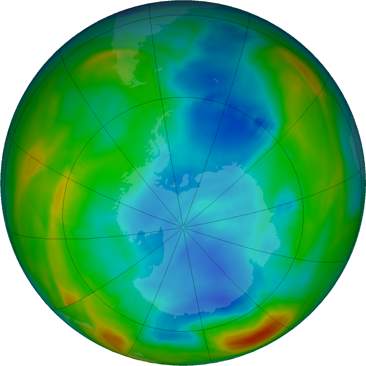 Antarctic ozone map for 21 July 2018